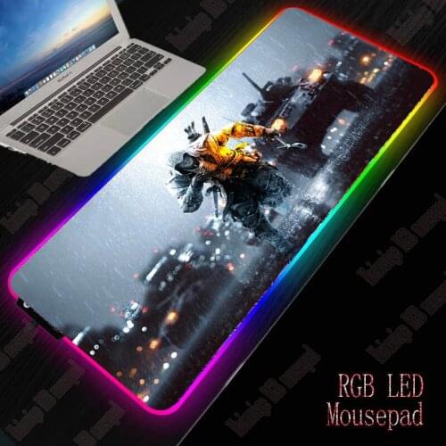 Battlefield RGB Keyboard Accessories Gaming Mouse Pad Computer Keyboard Pad Mat Led Extended Mousepad with 14 Lighting Modes XXL