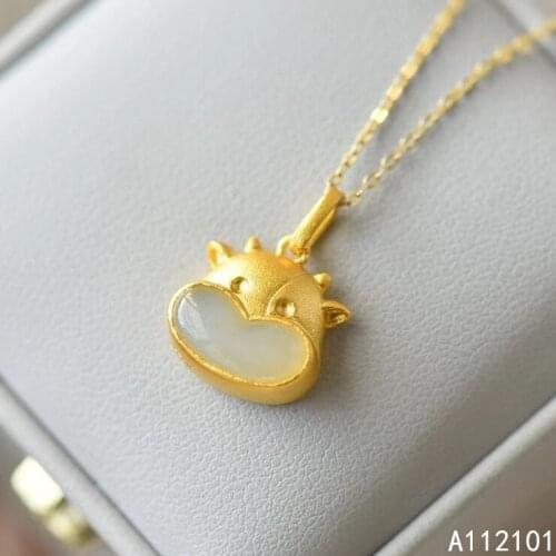 KJJEAXCMY fine Jewelry 925 Sterling Silver Natural white jade Girl new luxury cow Pendant Necklace Support Test Chinese style