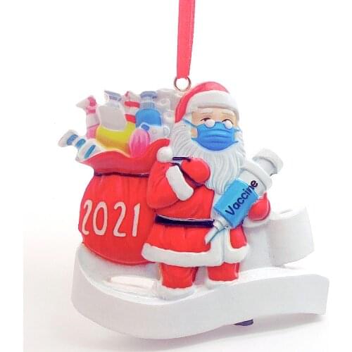 Quarantine Christmas Ornament Personalized Family Diy Hanging Pendants Santa Claus With Mask Xmas Tree Decoration Ornaments 2021