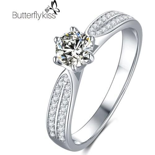 BK Genuine Gold 585 Moissanite Ring 0.5ct 6 Prong White/Yellow/Rose Gold Diamond Test Passed Jewelry Woman Girlfriend Gift