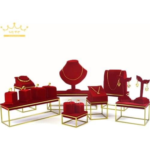 Red Velvet Jewelry display High Quality Stainless Steel Necklace showcase Jewellery Display Rack stand holder