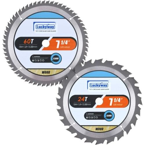 Luckyway 2-Pack 7-1/4 Inch 24T&60T with 5/8 Inch Diamond Arbor TCT Circular Saw Blade for Cutting Wood