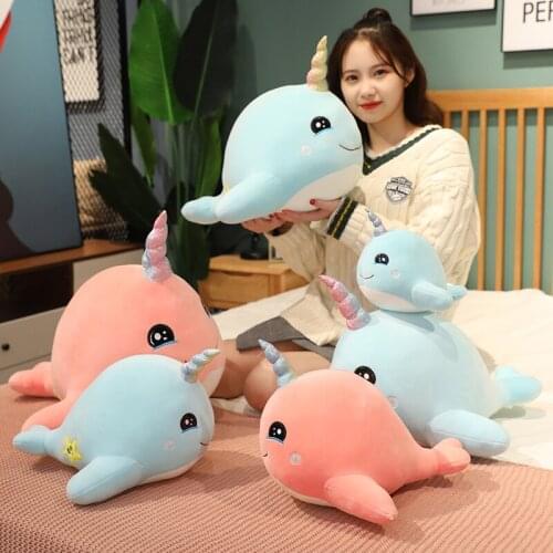 25-55CM Kawaii Unicorn Whale Plush Toys Cute Stuffed Soft Ocean Animal Unicorn Pillow for Baby Girls Kawaii Birthday Present