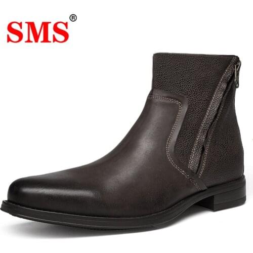 SMS Retro Zipper Men Boots Leather Classic Men Shoes Comfortable Soft Sneakers Walking Shoes Zapatos De Hombre Outdoor Boots
