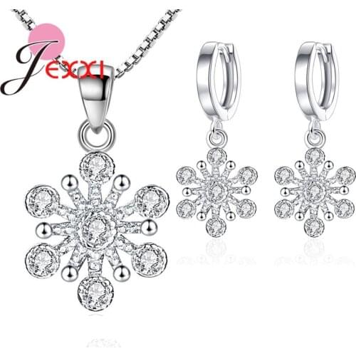 New Arrival Excellent Jewelry Set Fashion 925 Sterling Silver Austrian Crystal Snowflake Charm Necklace Drop Earrings for Women