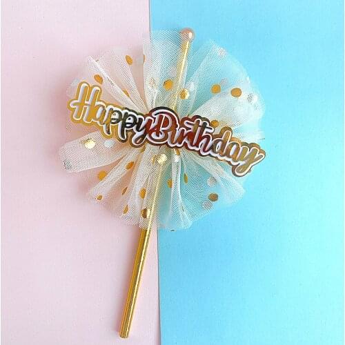 New Happy Birthday Cake Topper Cute Glitter Mesh Birthday Cupcake Topper For Kids Birthday Party Cake Decorations Baby Shower