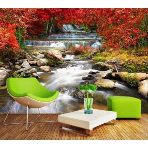 Papel de parede Beautiful forest waterfall flowing water 3d wallpaper mural,iving room tv wall bedroom wall papers home decor