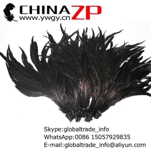 CHINAZP Factory Wholesale 100pieces/lot Length 30-35cm Dyed Black Rooster Tail Feathers