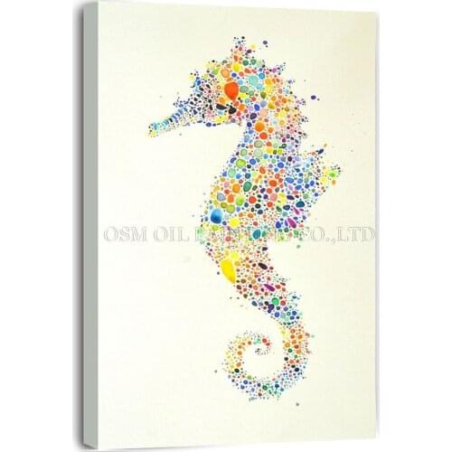 Skilled Artist Handmade Colorful Mini Animal Sea Horse Oil Painting on Canvas Funny Sea Horse Oil Painting for Living Room