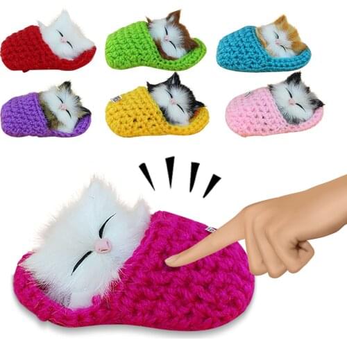 Realistic Sleeping Cat Plush Toy Cute Mini Furry Cat With Sound Creative Cartoon Animal Plush Doll Simulation Kitten Stuffed Toy