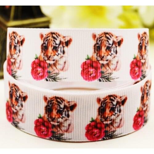22mm 25mm 38mm 75mm Tiger Cartoon printed Grosgrain Ribbon party decoration 10 Yards X-03301