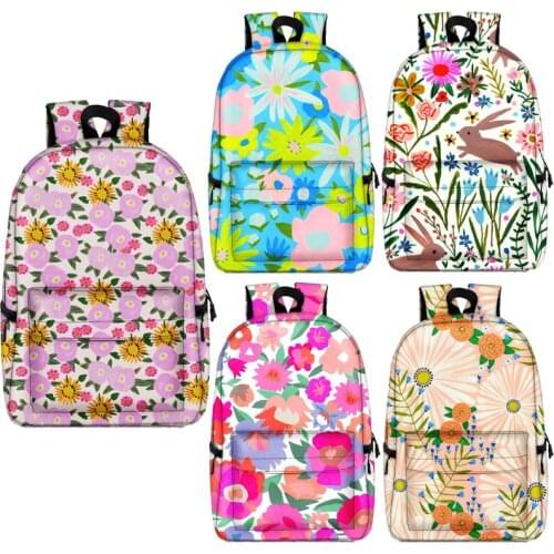 Beautiful Illustration Flower Printing Backpack Women Girls Portable BookBag For Travel Student School Bags For Gift