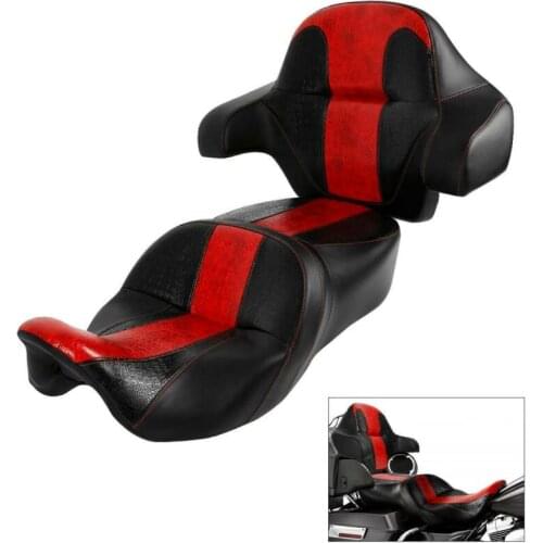 Motorcycle Black Red Two Up Rider Passenger Seat Backrest For Harley Touring Models 2014-2020
