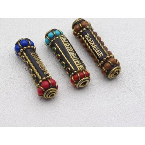 Tibetan Brass Metal Nepal Beads Handmade Clay Mosaic Golden Six-word Mantra Beads For Jewelry Making DIY Necklace Yoga Bracelets