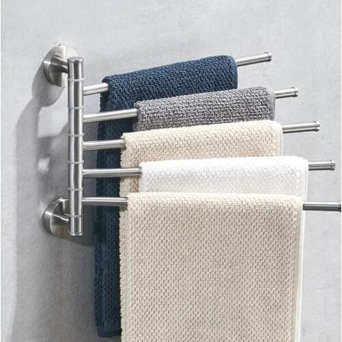 Towel Bar Stainless Steel Bathroom Towel Rack Hanging Holder Wall Mounted Rotating Towel Rail Hanger with Hook Bathroom Shelf