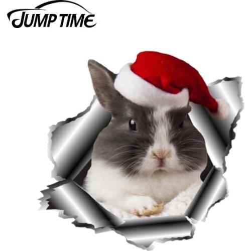 Jump Time 13cmx12.4cm Rabbit Christmas Hat Car Sticker Torn Metal Decal Reflective Sticker 3D Funny Decal Car Styling Waterproof
