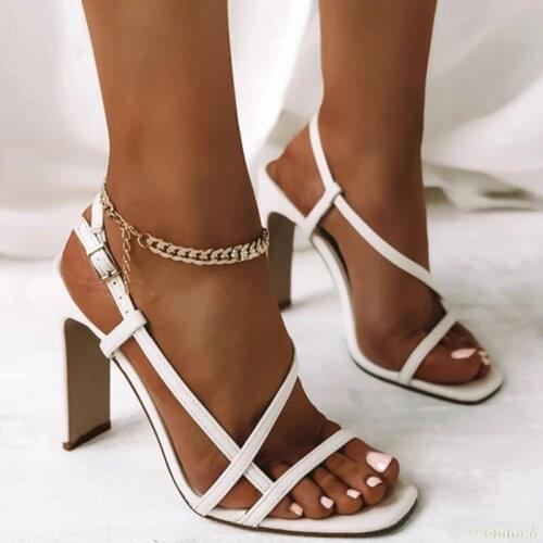 Women Sandals Pumps 2021 Fashion Narrow Band Back Strap Buckle Strap Slip On Open Toe Ladies High Heels Females Party Shoes