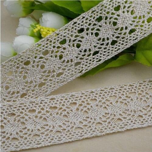 20Meter/Lot 4cm Width Gold Thread Cotton Material Cotton Lace Trim DIY Ribbon Handmade Patchwork Sewing/Garment Accessories