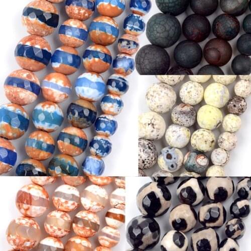 6mm 8mm 10mm Natural Vintage Tibetan Dzi Agates Round Loose Beads for Diy Jewelry Making Prayer Spacer Beads Accessories 15"