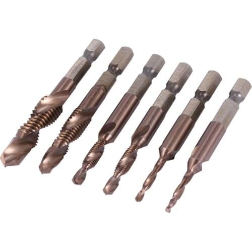 6 Pieces of Metric Thread M3-M10 Tapping Tool 1/4 Inch Hexagon Shank Super VAPD Coated HSS Combination Drill and Tap