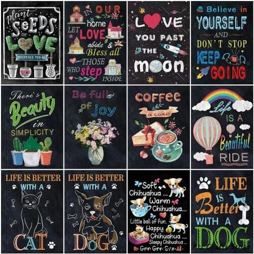 Full Drill 5D Diy Diamond Painting Blackboard Text Embroidery Cross Stitch Kits Dog Cat Mosaic Pictures Home Decor Handmade Gift