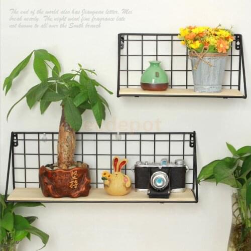 Antique Iron Wire Wall Floating Shelves Flower Pot Holder Planter Display Stand