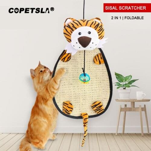 Copetsla New Cat Scratching Mat with Bells Cat Scratcher Board Kitten Natural Sisal Scratch Pad Claws Care Funny Cat Toy
