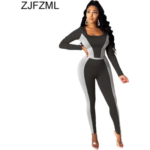 Color Block Spliced Sexy 2 Piece Matching Set Fitness Tracksuit Women Long Sleeve Sportswear Slim Tops and Skinny Pencil Legging