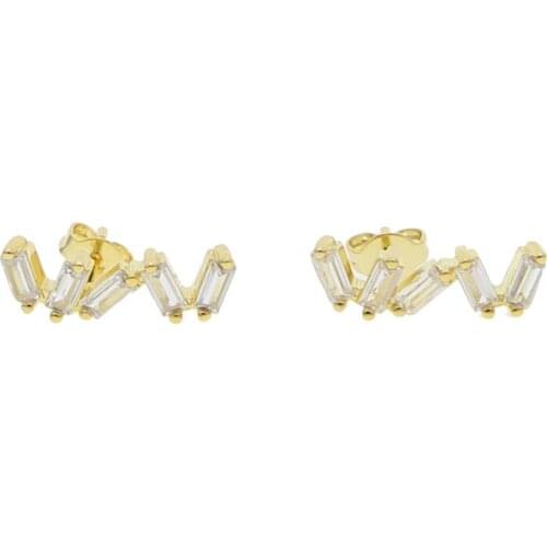 Gold color gold filled jewelry pave cz or no stone design geometric rectangle tags block cz cluster stud earring