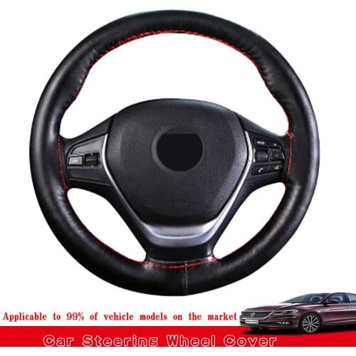 DIY Hand-stitched 37/38CM Black Non-slip Artificial Leather Car Steering Wheel Cover With Needle and Thread Interior Accessories