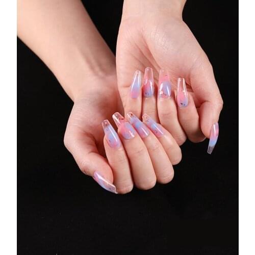 24pcs Long Style Ballet Water Color ABS Resin Material Wearable Fake Nails Woman Daily Wear Cute Finished Beauty Tool TN