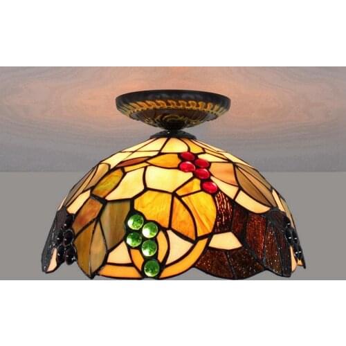 30cm European Countryside Grape Tiffany Multi-Color Glass Restaurant Bedroom Corridor Corridor Bathroom Glass Ceiling Lamp