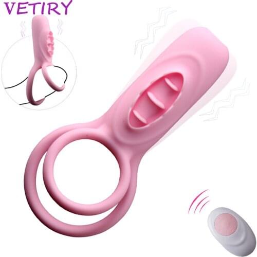 VETIRY Penis Ring Cock Ring Delay Ejaculation Male Masturbation Clitoris Testis Stimulate Tongue Vibrator Sex Toys for Woman Man