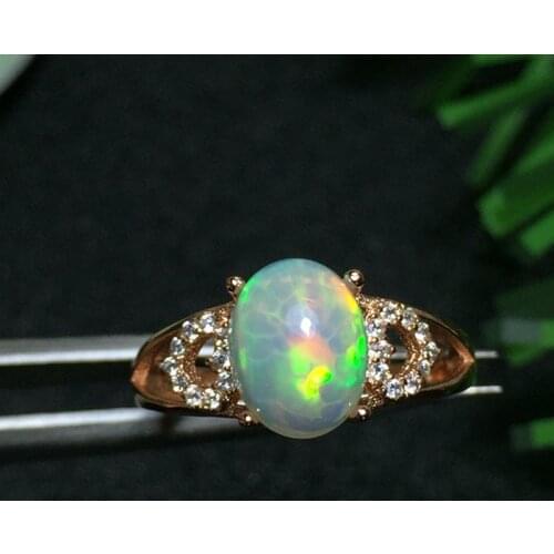925 Sterling Silver White Gold Plated Rose Gold Natural Australian Opal Ring 925 Sterling Silver Live Mouth