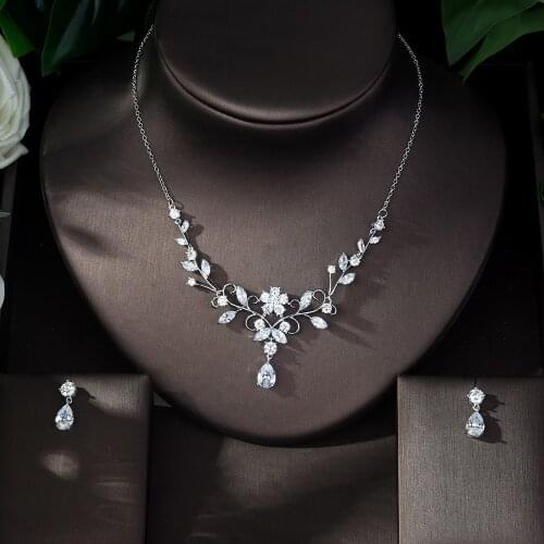 HIBRIDE Clear AAA Cubic Zirconia Indian Jewelry Sets for Women Earring Necklace Set Bridal Dress Accessories Bjoux Femme N-304