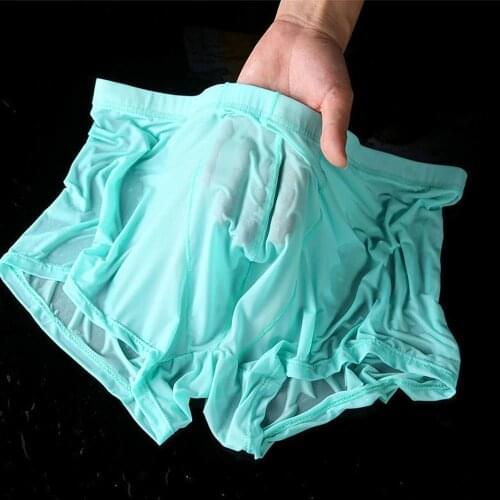 Summer Ice Silk Men Underwear Seamless Transparent Boxer Shorts Ultra Thin Sheer Breathable Comfortable Panties Underpants