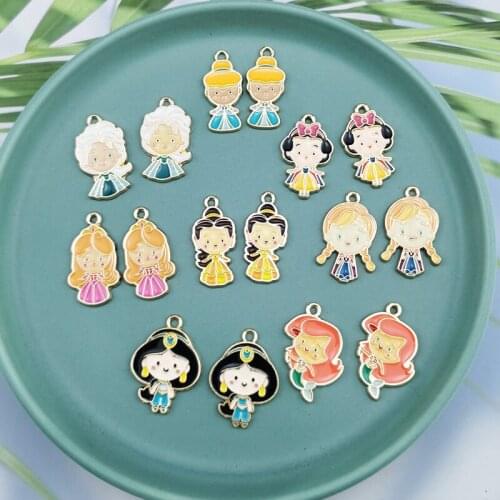 Mix 10pcs/pack Beautiful Girl Princess Enamel Charms Metal Gold Pendants Handmade Craft Charms for Jewelry Making