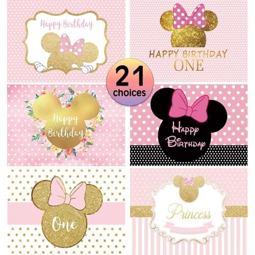 Mouse Birthday Backdrop Cartoon Party Pink Girl Decoration Kids Baby Shower Newborn Customize Background Photocall