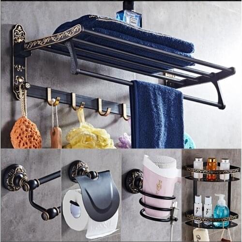 Aluminum Bathroom Accessories Set Black and Gold Paper Holder,Towel Rack,Toilet Brush holder ,Towel Holder bathroom Hardware set