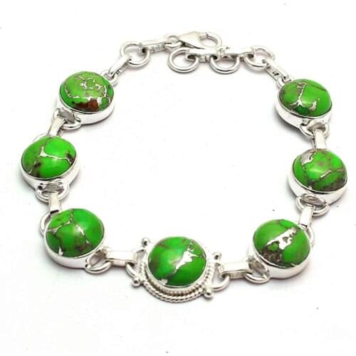 Genuine Green Copper Turquoise Bracelet 925 Sterling Silver, 20 cm, GRP0326