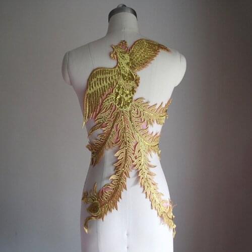 New red mesh gold sequin lace Phoenix flower hand-made DIY embroidery gold lace patch accessories