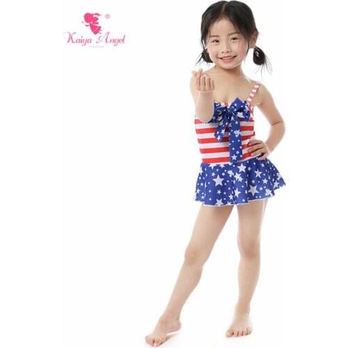 Kaiya Angel New Baby Girl Swimwear Swimsuit One Pieces Bow Independence Day Stars Red White Stripes All Size Factory Wholesale
