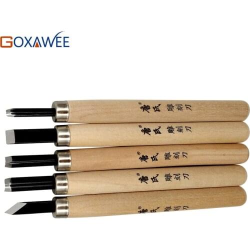 GOXAWEE 5pcs Hand Wood Carving Chisels Knife DIY Tools Woodcut scorper hand Wood carving Engraving knife tool set wooden cutter