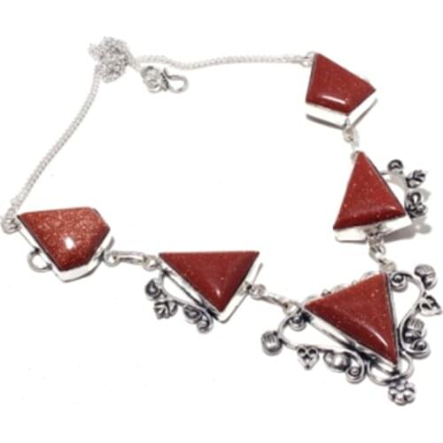 Sun Stone Necklace Silver Overlay over Copper, 53.8 cm ,N4416