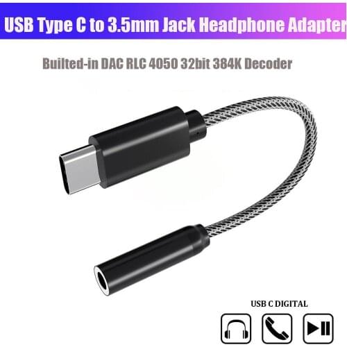 USB C DAC to 3.5mm Earphone Jack Adapter Realtek ALC4050 32bit 384kHz Digital Decoder Adapter Type C Audio Aux Cable for Xiaomi
