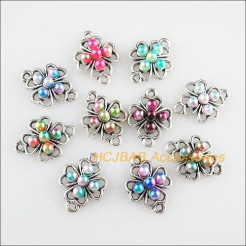20 New Clover Charms Mixed Acrylic Flower Connectors Tibetan Silver Tone 12.5x17.5mm