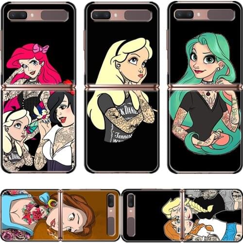 Disney Tattoo princess Shockproof Hard Cover For Samsung Galaxy Z Flip 3 5G Black Fashion Mobile Fundas Phone Case
