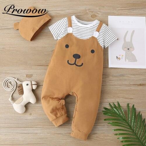 Prowow Stripe Baby Boy Clothes Summer Toddler Jumpsuits For Kids Overalls Cartoon Newborn Clothing Bear Outfits For Babies Cute
