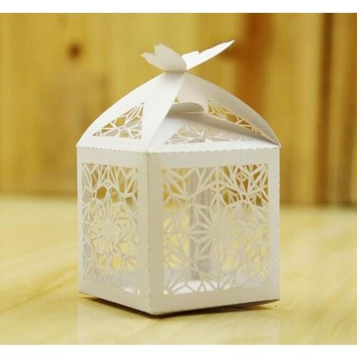 Pink White Craft Paper Box Hallow Wedding Box for Candy Custom color Dragees Box 50pcsParty Favours Supplies
