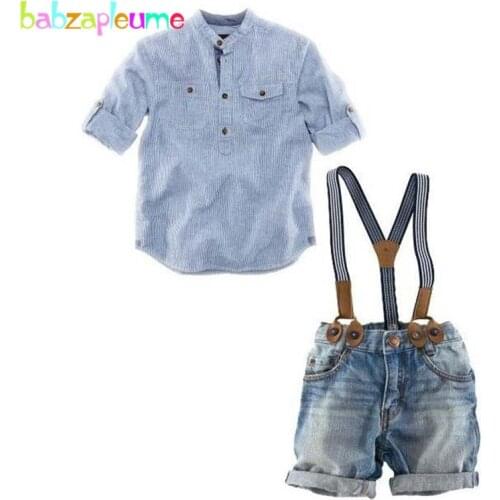 2018 Fashion Toddler Kidswear Baby Boys Clothes Short-Sleeve Striped Shirt+Jeans Two-Piece Children Tracksuits Boys suits A270